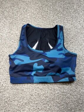 Women's ZYIA Active Navy Blue Camo‎ Racerback Padded Sports Bra Size Medium